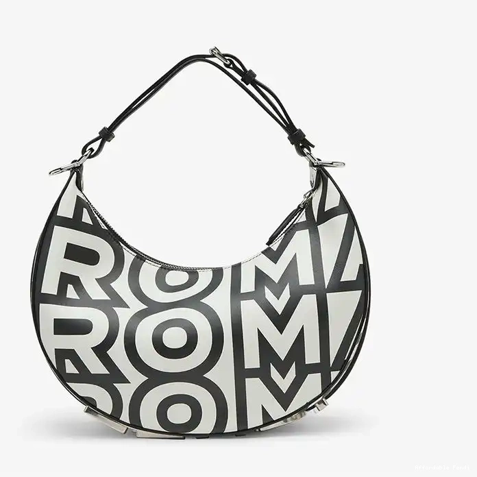 Cheap Affordable Capsule Bag White Small In Black Leather Hobo Fendi Fendigraphy Fendi Roma 0220