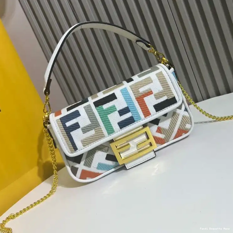 Cheap Affordable Bag FF Multi Fendi In White Baguette Motif Canvas Mini 0210