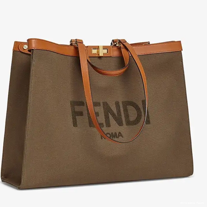 Affordable Affordable Brown Fendi Logo ROMA X-Tote Medium In Peekaboo Canvas 0219