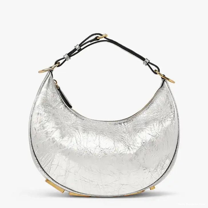 Affordable Affordable Silver Fendigraphy Fendi Leather In Calf Bag Hobo Small 0211