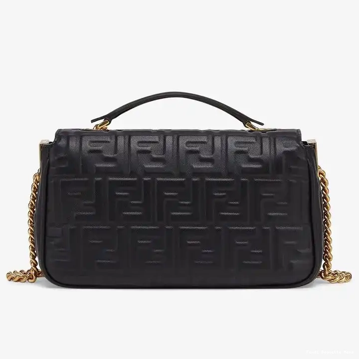 Affordable Affordable Nappa Baguette Chain Bag In Motif Fendi FF Leather Midi Black 0223