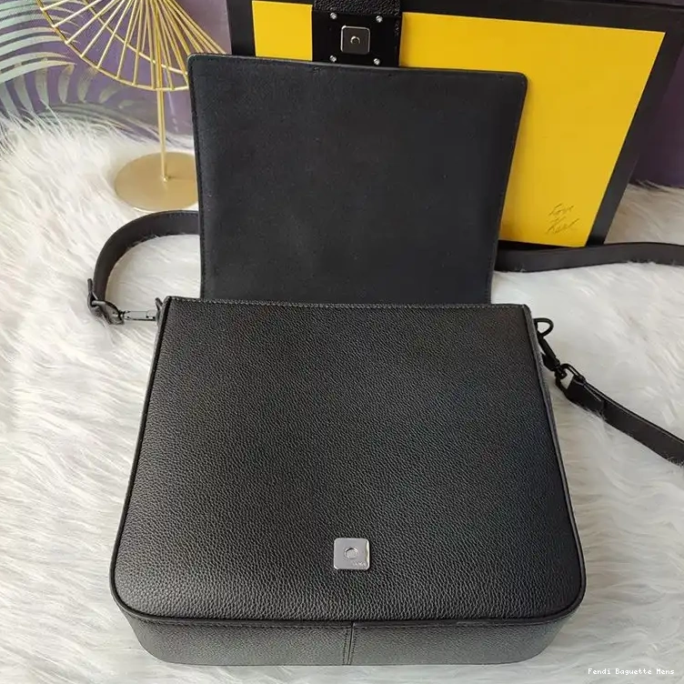 Affordable Affordable In Messenger Leather Cuoio Black Fendi Romano Baguette Medium 0221