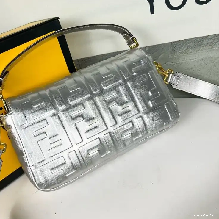 Affordable Affordable FF Nappa In Silver Bag Motif Baguette Fendi Medium Leather 0212